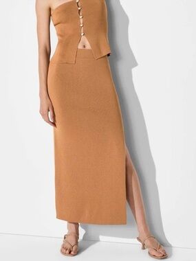 Wild Fable Brown Pearl Side Slit Sweater Maxi Skirt